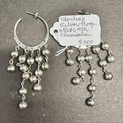 HHC471 Myrna Lee Chang Silver Hoop Beaded Chandelier Earrings 