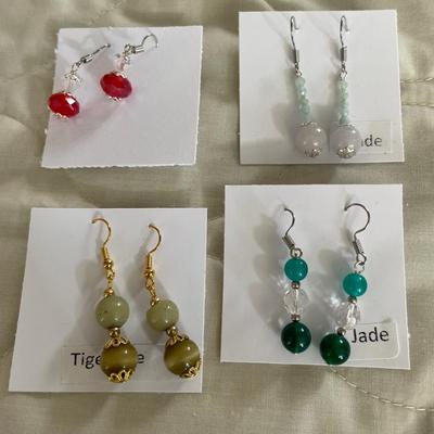 HHC530 - Myrna Lee Chang Tiger’s Eye, Jade, & Crystal Bead Earrings 