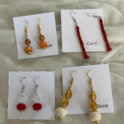 HHC575 - Myrna Lee Chang Coral, Carnelian, Bone, & Crystal Beaded Earrings 