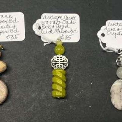 HHC407 Myrna Lee Chang Vintage Jasper, Jade, Crystal Pendants 