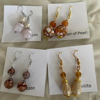 HHC564 - Myrna Lee Chang Agate, Lucite, & Mother-of-Pearl Dangles 