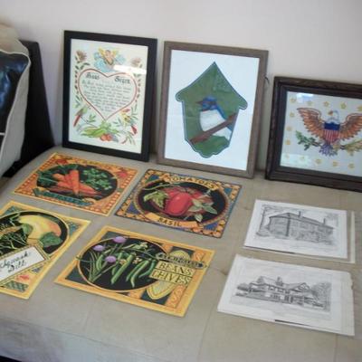Vintage Prints and Framed Stitched Art