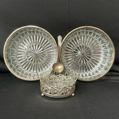 Silver Plated Rimmed Glass Bowls And Relish Tray