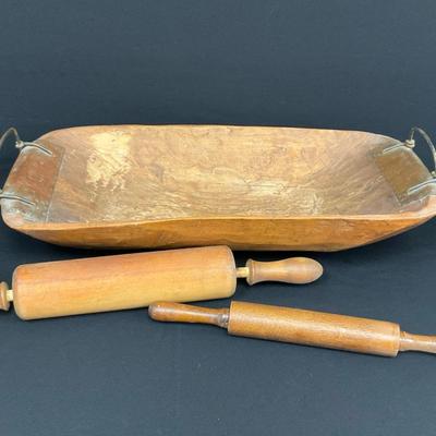Vintage Dough Bowl And Rolling Pins