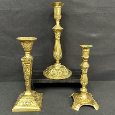 Ornate Brass Candle Holder Trio