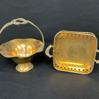 Vintage Brass Basket & Square Dish