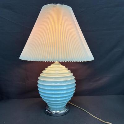 Aqua Blue Ribbed Glass Lamp