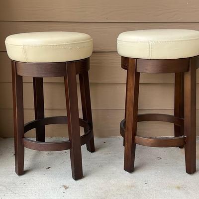 Pair of Vinyl & Wood Swivel Barstools