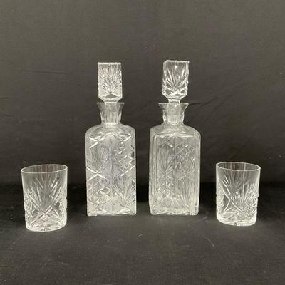 Pair of Crystal Decanters & Lowball Glasses