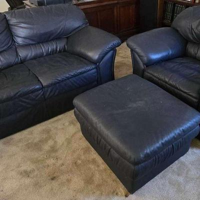 Dark Blue Sofa With Chair And Ottoman 