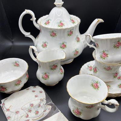 Sale Photo Thumbnail #72: Vintage Royal Albert Forget Me Not Rose Tea Set