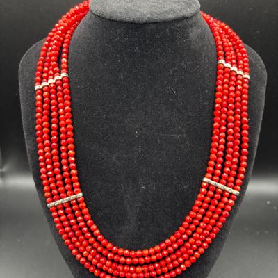 Sale Photo Thumbnail #20: Jay King Red Coral Beaded Necklace 925 Silver