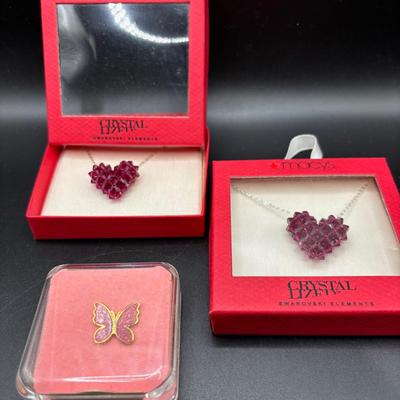 Sale Photo Thumbnail #65: Vintage Heart Necklaces And Butterfly Pin