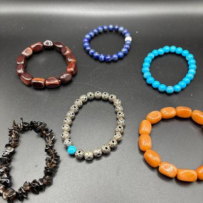 Sale Photo Thumbnail #71: Lot Of Six Gemstone Bracelets 