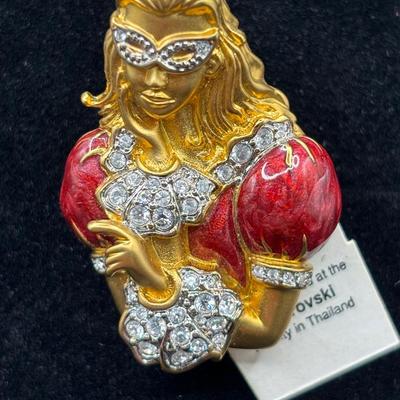 Sale Photo Thumbnail #21: Swarovski Brooch Masked Lady Red Enamel 