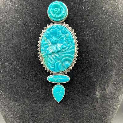 Sale Photo Thumbnail #19: Vintage Amy Kahn Turquoise Brooch/Pendent Sterling 