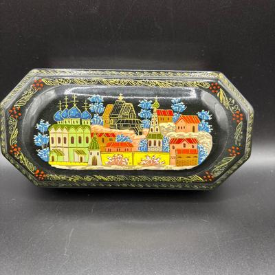 Sale Photo Thumbnail #7:  Vintage Russian Trinket Box Black Lacquered 