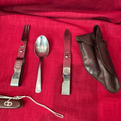 Vintage Multi Tool Pocket Knives And Mini Knives; Boy Scouts Of America Knife Spoon & Fork Set