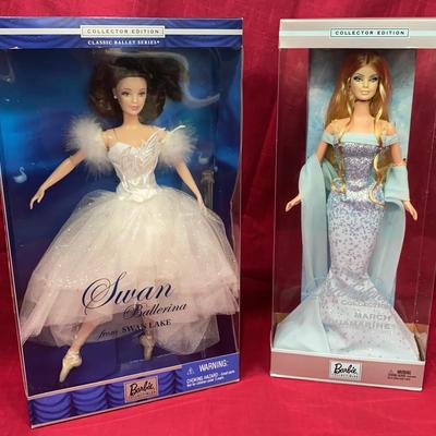 Mattel BARBIE “Swan Ballerina” & “March Aquamarine” Swan Lake & Birthstone Collector Ed. [2001-02]