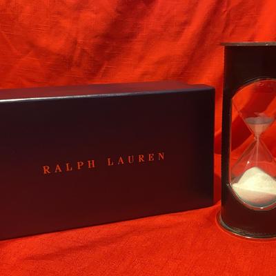 Ralph Lauren Home AYERS HOURGLASS Black LEATHER SILVER PLATED BRASS TRIM