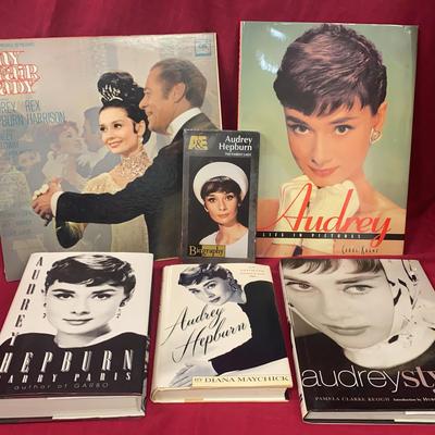 AUDREY HEPBURN Lot - MY FAIR LADY VINYL RECORD, BOOKS, and Sealed A&E VHS BIOGRAPHY 