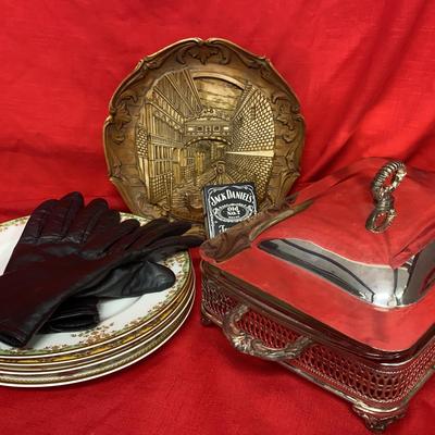 Miscellaneous Lot - Real Leather Gloves, Zippo Lighter, Dishware, and Wall Art