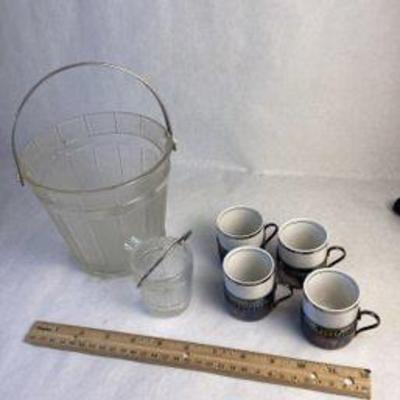 Silver plate demitasse, glass ice bucket