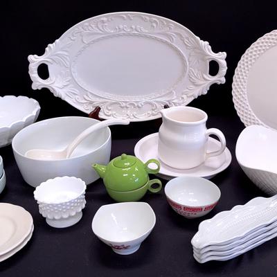 Collection Of White Pottery, Porcelain And Amsterdam Tea for One set in lime green,