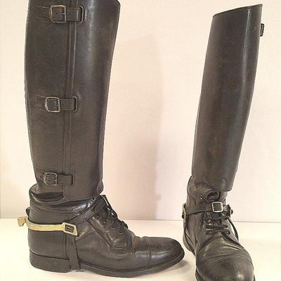 Vintage Mexican Military Black (Dyed) Cavalry Boots W/Spurs Ca. 1938 - 1944 Sz. 11.5