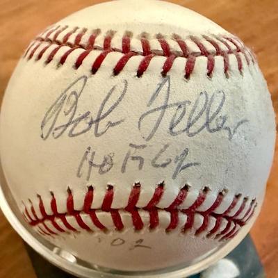 MLB American League baseball signed by Cleveland Indians pitcher Bob Feller inscribed "HOF 62" (to be authenticated) 