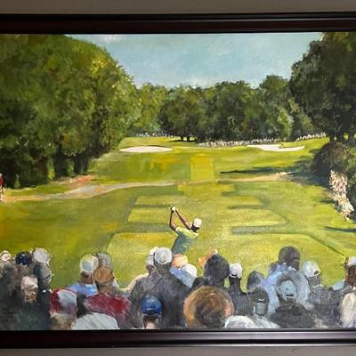 Roger Davis painting, Tiger Woods at Southern Hills PGA 