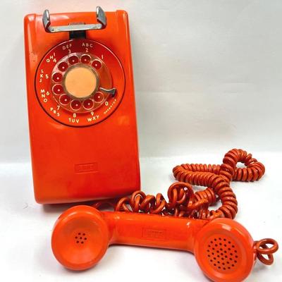 Vintage “ITT” Orange Rotary Wall Phone 