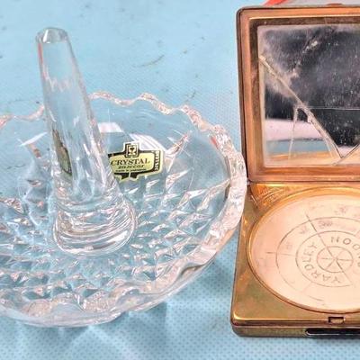 "Yardley" Art Deco Compact and a Crystal Ring Holder