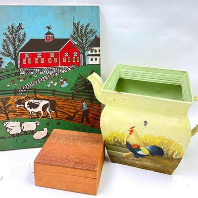 Vintage Primitive Amish Farm Painting and More 