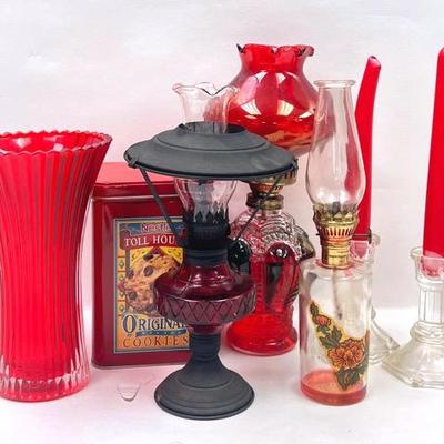 Oil Lamps and Red Decor 