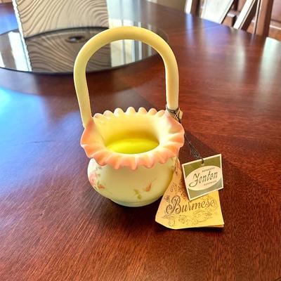 Fenton Burmese Hand Painted Basket