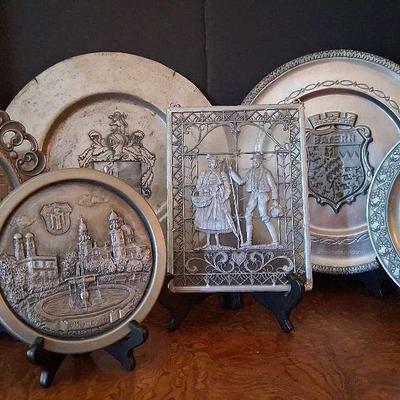 Collection of Embossed German Pewter Plates