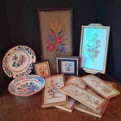 Framed Botanical Art & Hand-Painted Pottery Plate Collection
