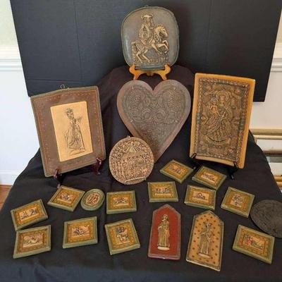 Collection of German Wax Wall Plaques – Heart & Folk Art Themes