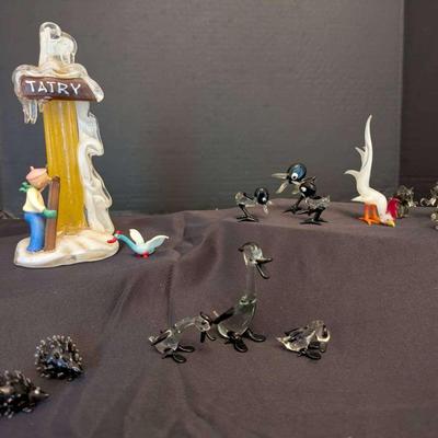 Miniature Czechoslovakian Glass Animal Figurines & “Tatry” Scene