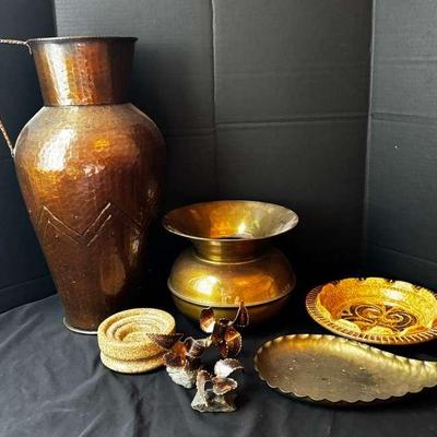 Copper, Brass & Ceramic Decor Collection Featuring 20.5" Hand-Hammered Pitcher