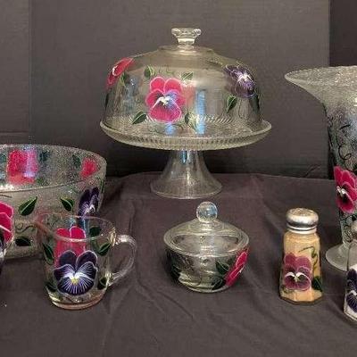Hand-Painted Pansy Glassware Collection