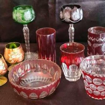 Bohemian Cranberry & Cut-to-Clear Crystal Glassware Collection