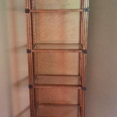 Lighted Glass Shelf Curio Cabinet with Floral Medallion Accents