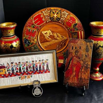 International Decorative Art Collection Featuring Austrian Plate & Russian Khokhloma