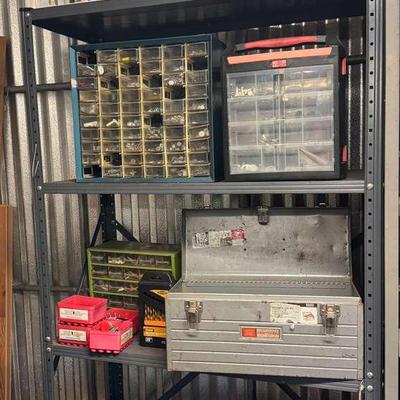6ft Metal Storage Shelf with Sears Craftsman Toolbox & Hardware Organizers