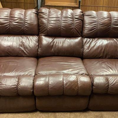 Brown Leather-Look Double Recliner Sofa with Fold-Down Center Table
