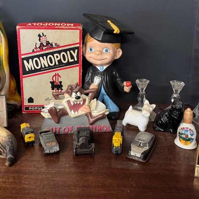 Vintage Monopoly Game, Basset Hound Coin Bank, Taz Figurine and More!