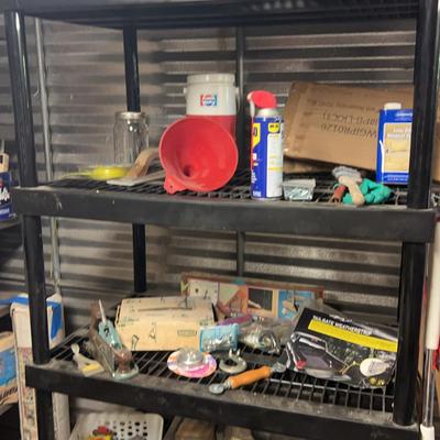 Plastic Storage Shelf with Contents