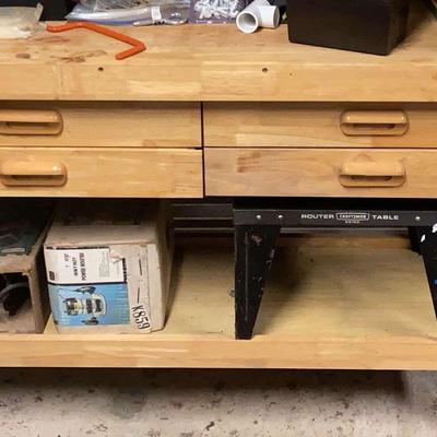 Solid Hardwood Workbench with Drawers – 62"W – Table Only